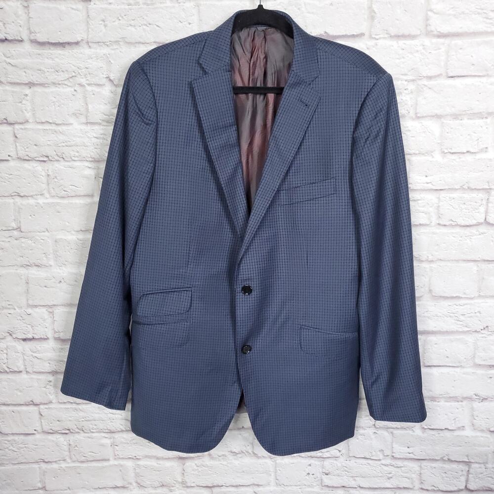 Indochino Blue Black Windowpane Wool Jackeg Blazer Sports Coat 49 Chest 31 Len